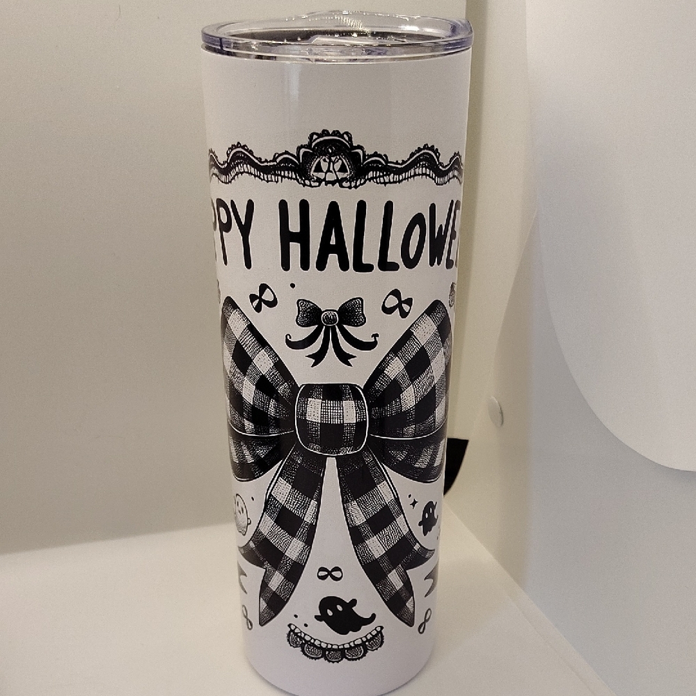 Hand Crafted Black and White Halloween 20oz Tumbler